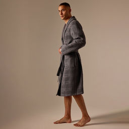 Халат вафельный мужской SL HOME: Chess «Гри Сандре», размер S, хлопок 100%, тёмно-серый
