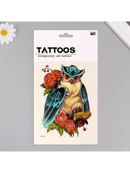 Цена за 2 шт. Переводная тату на тело цветная Сова в пионах, 26.1?14.6 см