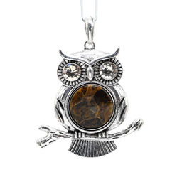 Кулон Сова 45*50мм с янтарем цв.коньячный Радуга камня