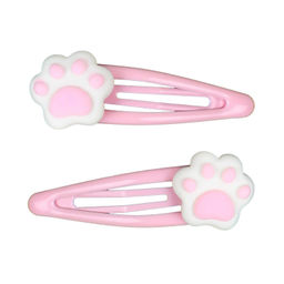 Набор заколок для волос клик-клак, глянцевые, арт. 71740 / 10 ЛАПКИ (в наборе: 2шт., 5,4 см, черный металл, полиэфирная смола, цвет: розовый, подложка из мелованного картона + ПЭТ-пакет с европодвесом)