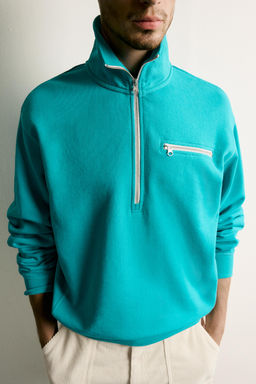 SUDADERA CUELLO CREMALLERA CONTRASTE / Verde claro - Zara фото 5