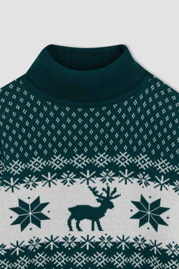 Свитер с воротником на рождественскую тематику для мальчика - Defacto фото 6