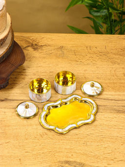 Набор шкатулок на тарелочке «Сокровища Агры», 9×13×5 см, латунь с перламутром