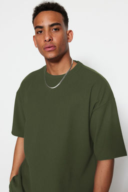 TRENDYOL MAN Kahverengi Premium Oversize Bisiklet Yaka K?sa Kol Dokulu K?r?smaz Ottoman T-Shirt TMNSS23TS00081 - Trendyolmilla фото 35