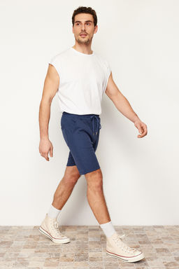 TRENDYOL MAN Indigo Slim/Dar Kesim Dokulu Waffle Lastik Belli Kordonlu Sort TMNSS24SR00029 - Trendyolmilla фото 4
