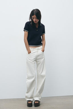CABLE KNIT POLO SWEATER