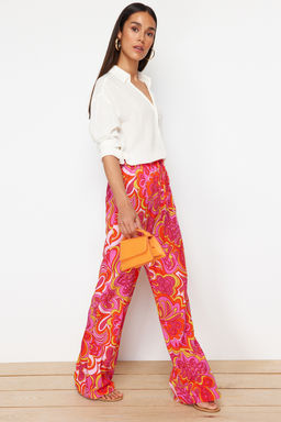 Pembe Beli Lastikli Baglama Detayl? Wide Leg/Genis Paca Desenli Dokuma Pantolon TWOSS24PL00159 - Trendyolmilla фото 2