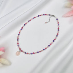 Колье для "Весов" из Аметиста,Розового кварца и Турмалина 38 см +