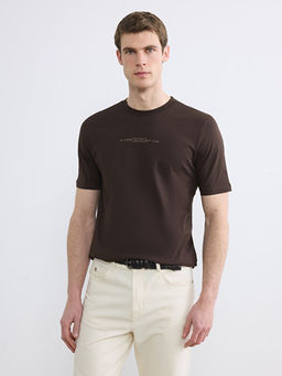 Bisiklet Yaka Bask?l? Penye Erkek Ti??rt