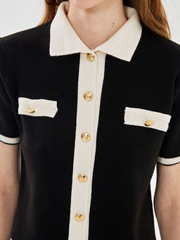 G?mlek Yaka Renk Bloklu Kad?n Triko H?rka