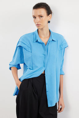 Mavi Omuz Volanl? Dokuma Gomlek TWOAW22GO0375