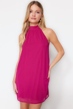 TRENDYOLMILLA Murdum Duz Kesim Halter Yaka Mini Sifon Astarl? Dokuma Elbise TWOSS23EL01059  фото 6