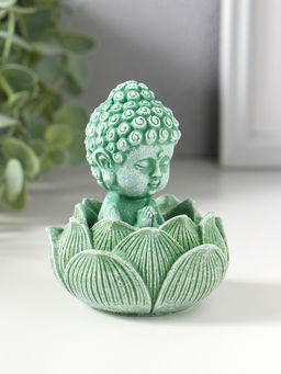 Сувенир полистоун "Лотос и маленький Будда" зелёный 7,5х7,5х9,5 см