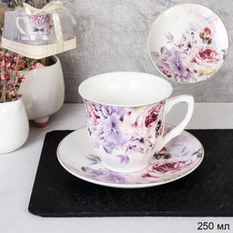 Чайная пара 2 предмета 250 мл PVC / 2416-2PV /уп 36/ Костяной фарфор