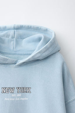 SUDADERA CAPUCHA EFECTO LAVADO TEXTO / Azul claro - Zara фото 3