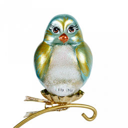 Елочная игрушка фигурка стеклянная Певчая птичка-2 4,5х5х7,5см, ручная художественная роспись, подарочная упаковка (Россия)