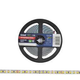 ULS-2835-120LED/m-8mm-IP20-DC24V-9,6W/m-5M-4000K Гибкая светодиодная лента на самоклеящейся основе. Катушка 5 м. в герметичной упаковке. Белый свет (4000K). ТМ Uniel.