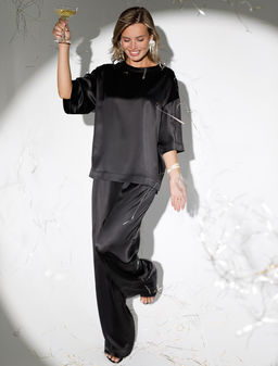 Брюки палаццо широкие из струящегося сатина - Vilatte фото 3