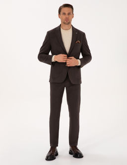 Kahverengi Slim Fit Flanel Dokulu Ceket