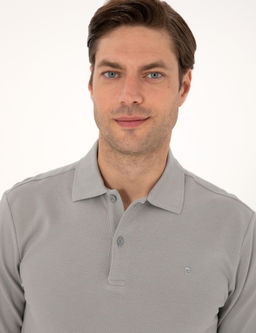 Gri Slim Fit K_vr_lmaz Polo Yaka Basic Pike Sweatshirt