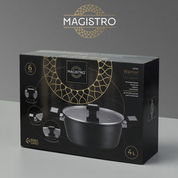 Кастрюля Magistro Warrior, 4 л, d=24 см, h=10.5 см, с крышкой, антипригарное покрытие, индукция, алюминий, чёрная