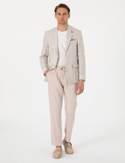 Bej Slim Fit Keten Ceket