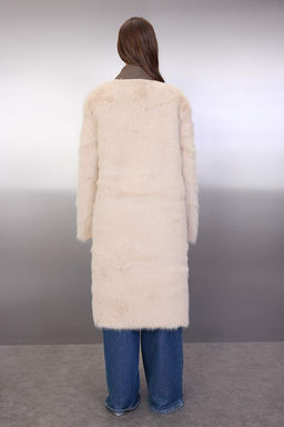 Vizon-Ekru Cift Tarafl? Kurklu Mono Kapama Oversize Uzun Suet Kaban TWOAW26KB00003 - Trendyolmilla фото 10