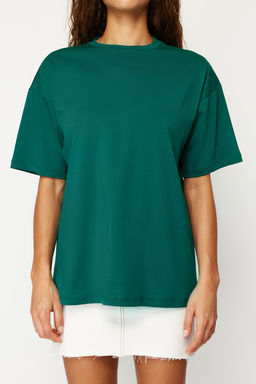 TRENDYOLMILLA Beyaz %100 Pamuk Bisiklet Yaka Oversize/Genis Kal?p Orme T-Shirt TWOSS20TS0134  фото 31