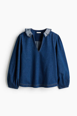 Blusa denim con cuello de volantes