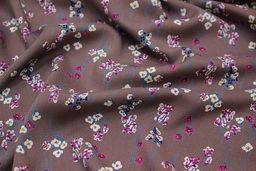 Штапель Премиум Цветочный ручеек цв.коричнево-лиловый, ш.1.44м, вискоза-100%, 120гр/м.кв - Купава фото 5