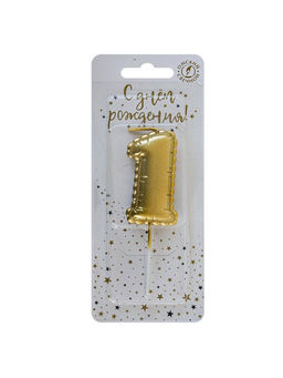 Цена за 3 шт. Свеча в торт на шпажке «Воздушная цифра 1», золото