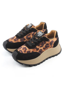 04-PDH362-1 BLACK/LEOPARD Кроссовки демисезонные женские (натуральная замша, натуральная кожа)
