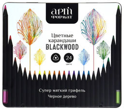 Набор цветных карандашей АРТформат Blackwood 24 цв. трехгран. корп. дерев. метал.кор.