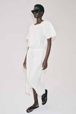 VESTIDO LINO CROCHET ZW COLLECTION / Beige claro