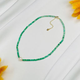 Колье из зеленого Берилла и Жемчуга "градиент"