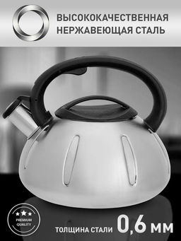 Чайник нерж со свистком 3л, сатин BE-0569/1 - Delta фото 7