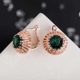 Серьги со стразами Эдель круг, цвет изумрудный в розовом золоте
