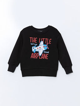 Bisiklet Yaka Bask?l? Erkek ?ocuk Sweatshirt