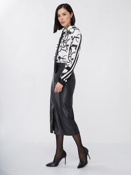 Блузка из атласной ткани OD-887-1 черно-белая - Tantino фото 5