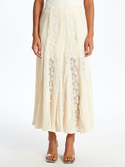 Beli Lastikli Dantelli Pileli Etek