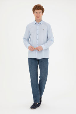 Мужская голубая базовая рубашка с длинным рукавом - U.s. polo assn фото 4