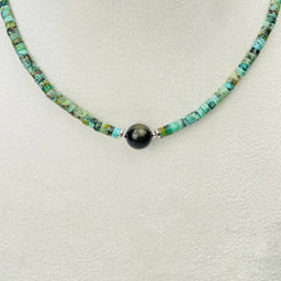 Чокер из Хризоколлы и золотистого Обсидиана 38 см +