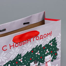 Цена за 2 шт. Пакет подарочный новогодний крафтовый «Спешу к тебе», MS 23×18×10 см