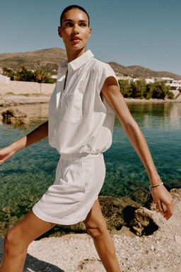 CAMISA CORTA CUADRO VICHY / Blanco