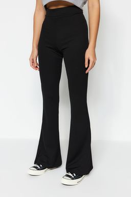 Siyah Fitilli Flare/Ispanyol Paca Yuksek Bel Esnek Orme Tayt Pantolon TWOSS23PL00135