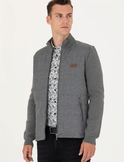 Gri Melanj Slim Fit Fermuarl_ Triko H_rka