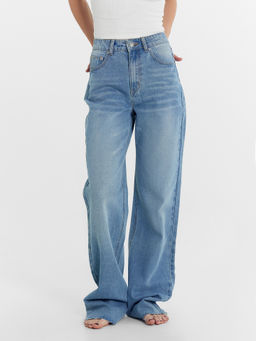 Брюки женские джинсовые wide leg fit голубые голубой 2024-DTW1301-1