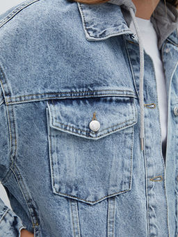 Kap??onlu Oversize Kad?n Jean Ceket