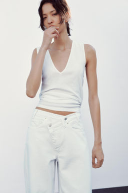 HIGH-WAIST TRF WIDE-LEG CROSSOVER WAIST JEANS - Zara фото 12