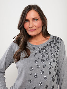 Bisiklet Yaka Pul Payet ??lemeli Uzun Kollu Kad?n Ti??rt - Waikiki фото 3